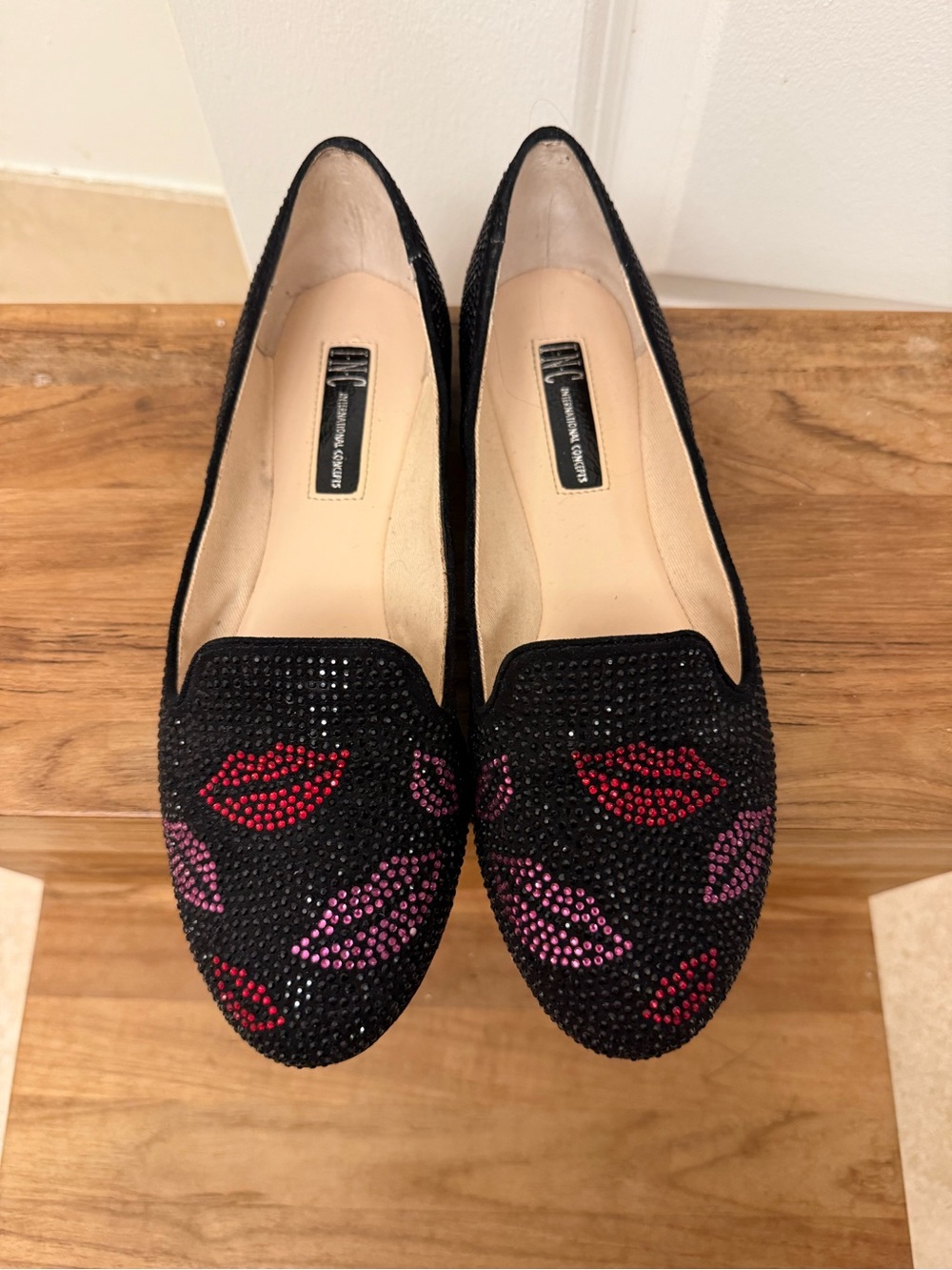 Black Embellished Rhinestone Slip-On Loafers
